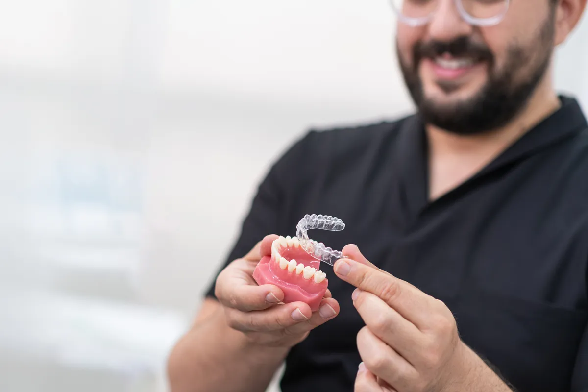 A close-up of teeth ready to receive a retainer